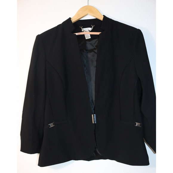 Cache Black Blazer Size 14 Silver Hardware Triacetate/Polyester (77) - Picture 1 of 9